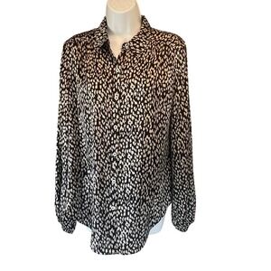 Doe & Rae Womens Abstract Print Button Down Blouse Small Chic Satin Minimalist